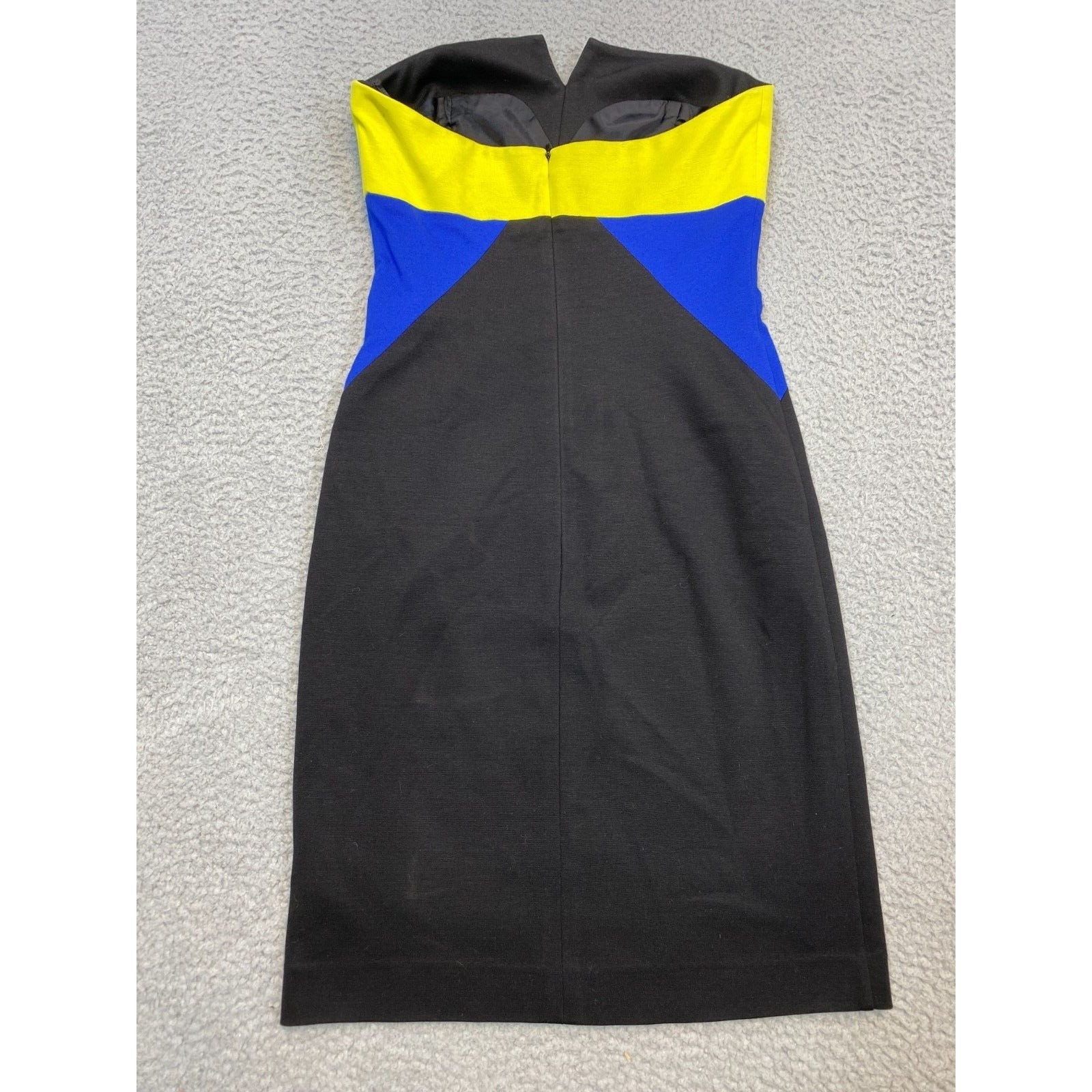 Trina Turk Cocktail Dress Women Size 2 Black Yellow Blue Strapless Pencil Lined